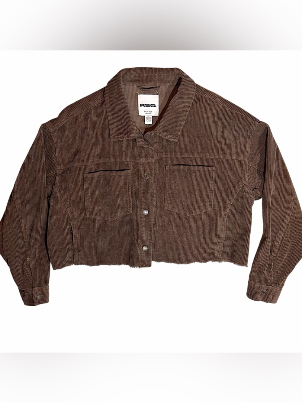 Tilly’s RSQ Cropped Corduroy Jacket‎ Chocolate Brown Raw Hem Womens XL